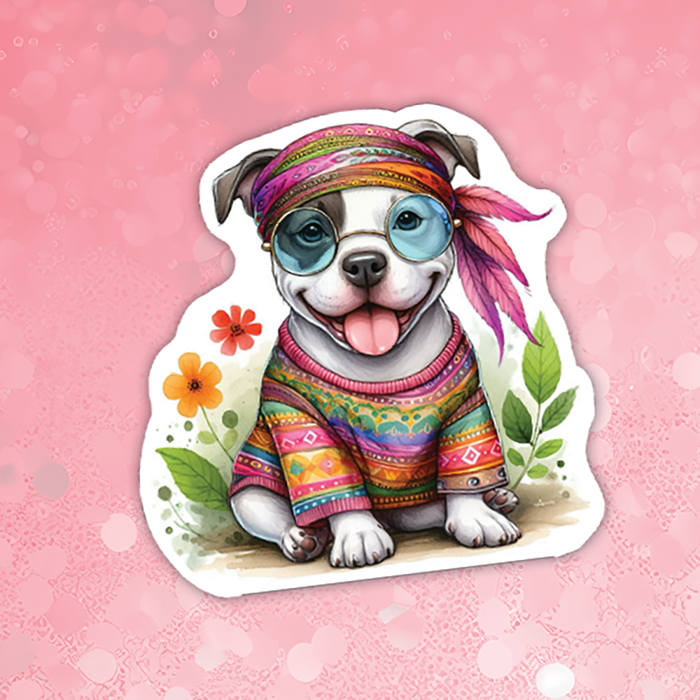 Staffordshire Bull Terrier - Cute Hippie Dog Sticker