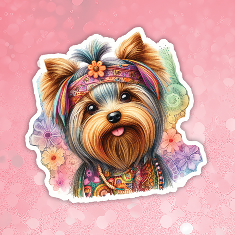 Yorkshire Terrier - Cute Hippie Dog Sticker