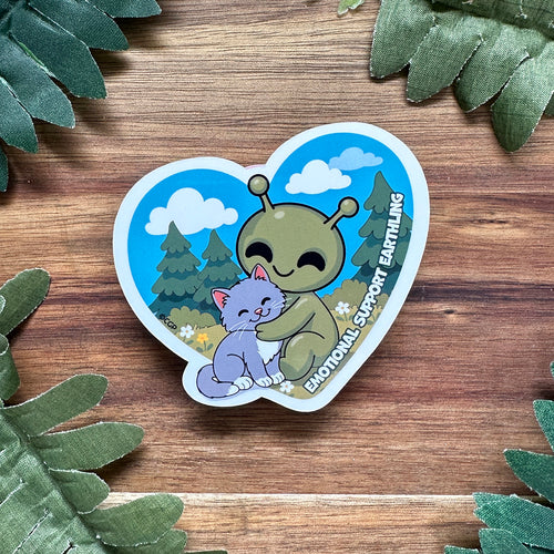 Alien Emotional Support Cryptid With Pet - Sticker