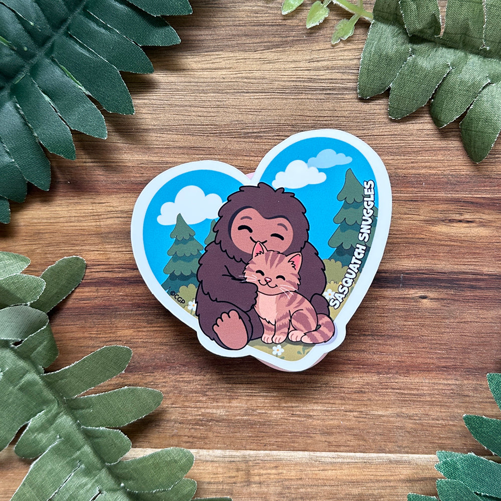 Bigfoot Emotional Support Cryptid With Pet - Sticker
