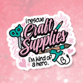 Sticker with 'Craft Supplies' text and illustrations on a pink background