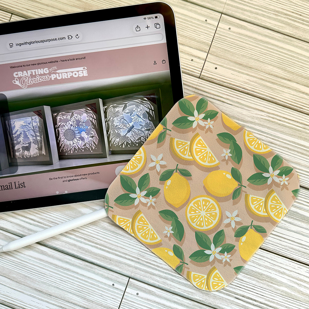 Lemon cleaning cloth with an iPad