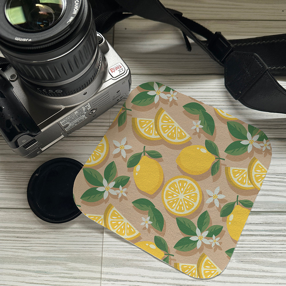 Lemon cleaning cloth with a camera