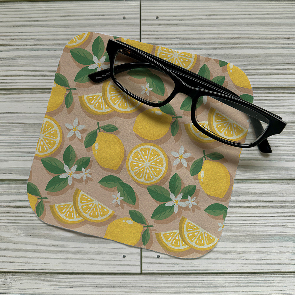 Lemon cleaning cloth with an reading glasses