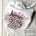 White bandana with 'Kisses 25 cents' text on a wooden surface, featuring the brand 'Crafting with Glorious Purpose'.