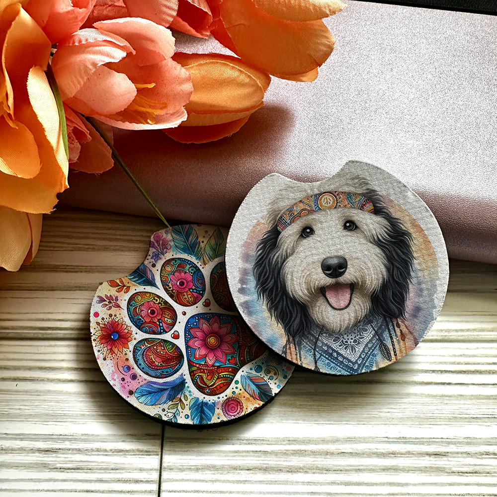 Goldendoodle Black and White - Car Coaster