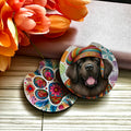 Colorful do-themed coasters with floral background