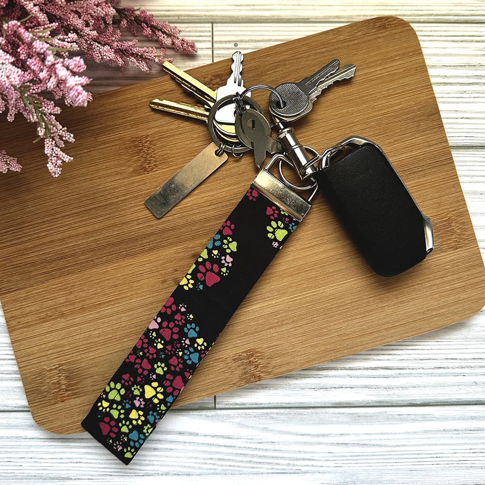 Handmade Wristlet Keychain - Rainbow Dog Prints