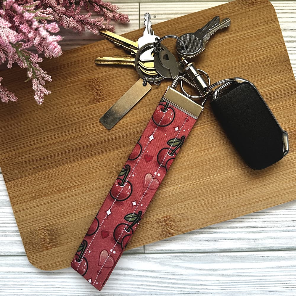 Handmade Wristlet Keychain - Cherries