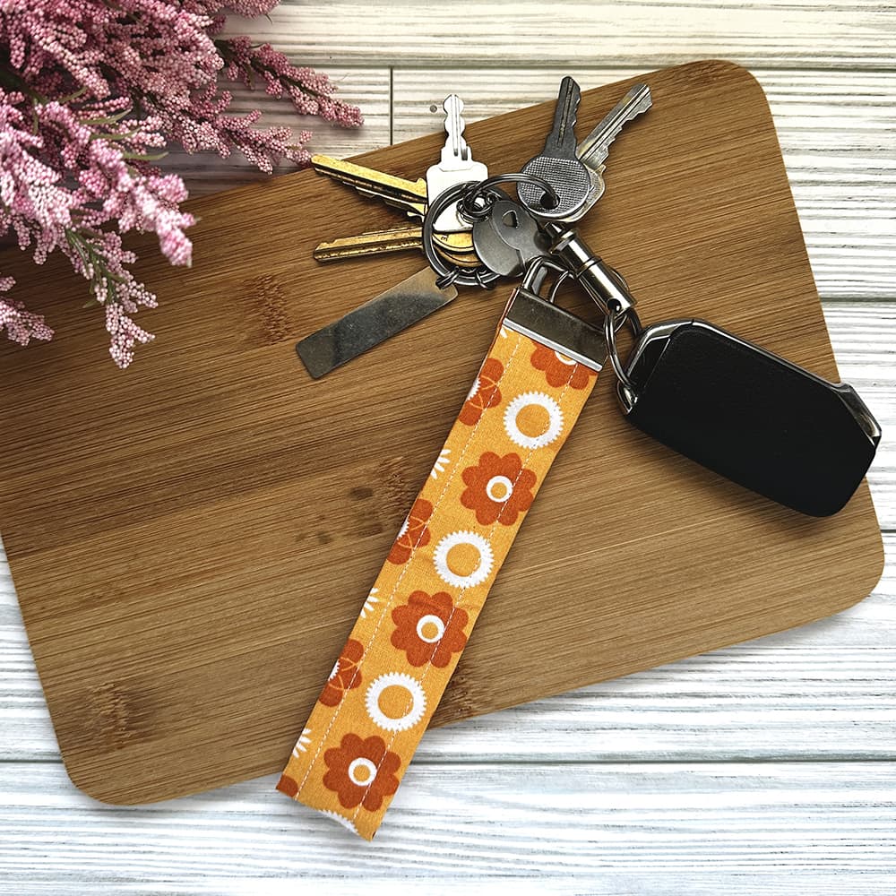 Handmade Wristlet Keychain - Orange & Yellow Flowers