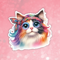 Colorful cat illustration with a bandana on a pink background