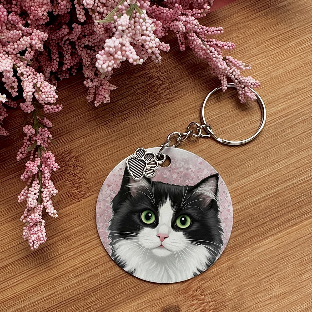 Tuxedo Black Long Hair - Pet Keychain